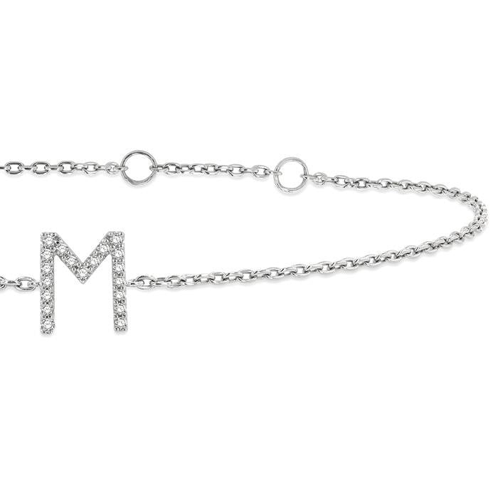 1/20 Ctw Initial 'M' Round Cut Diamond Bracelet in 10K White Gold