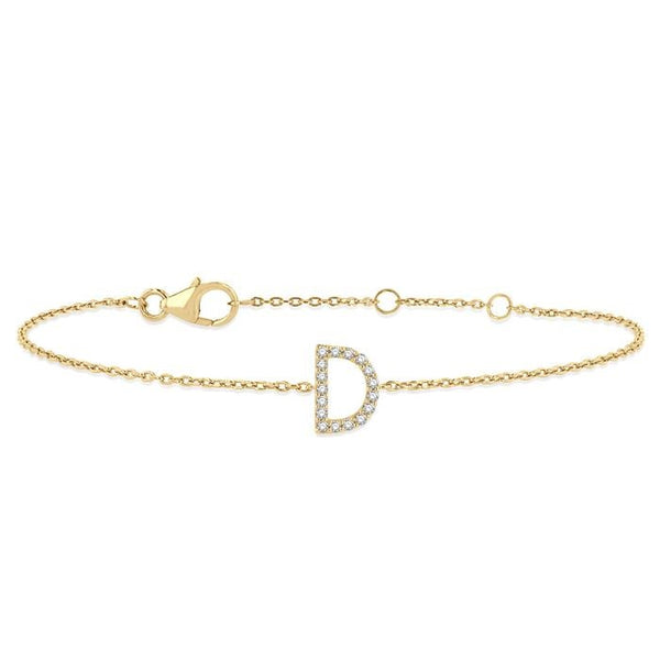 1/20 Ctw Initial 'D' Round Cut Diamond Bracelet in 10K Yellow Gold