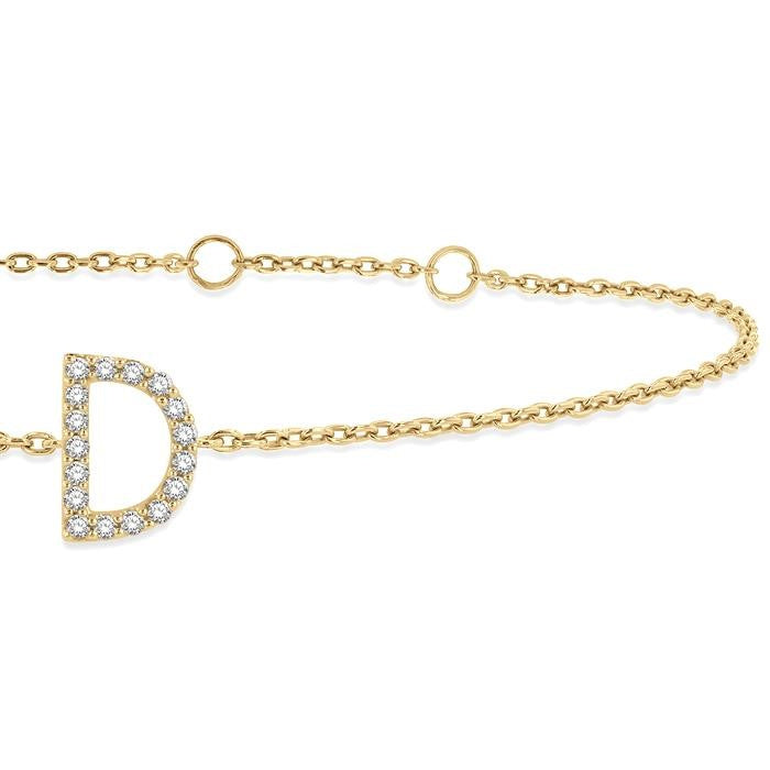1/20 Ctw Initial 'D' Round Cut Diamond Bracelet in 10K Yellow Gold