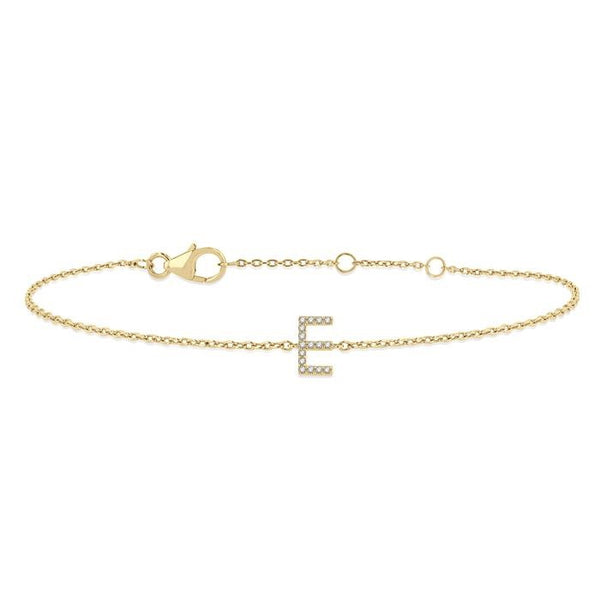 1/20 Ctw Initial 'E' Round Cut Diamond Bracelet in 10K Yellow Gold