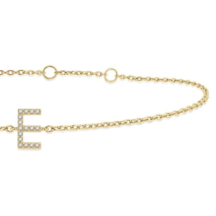 1/20 Ctw Initial 'E' Round Cut Diamond Bracelet in 10K Yellow Gold