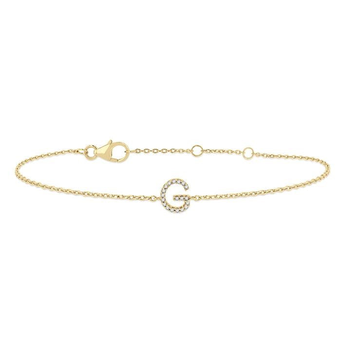 1/20 Ctw Initial 'G' Round Cut Diamond Bracelet in 10K Yellow Gold