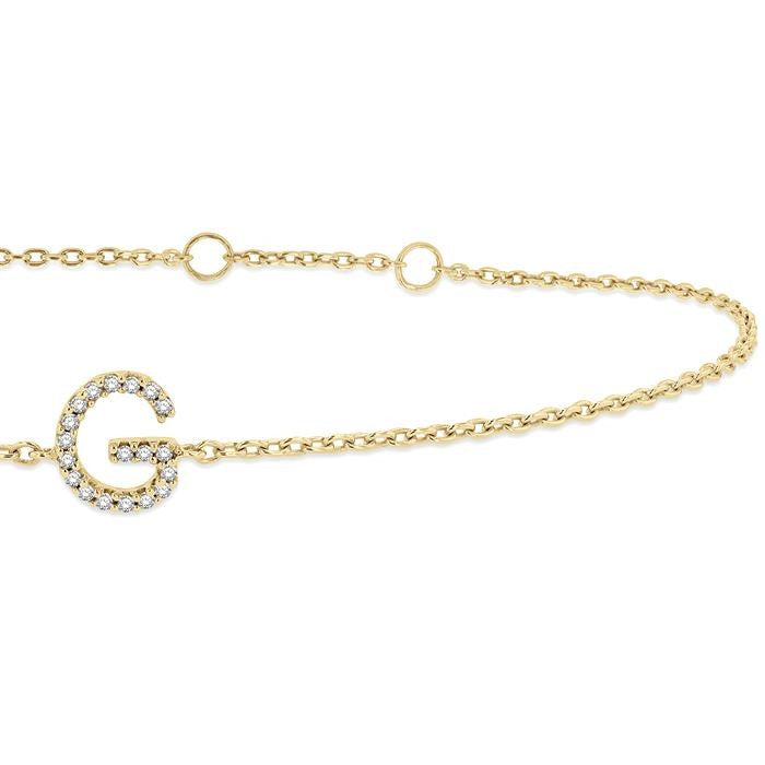 1/20 Ctw Initial 'G' Round Cut Diamond Bracelet in 10K Yellow Gold