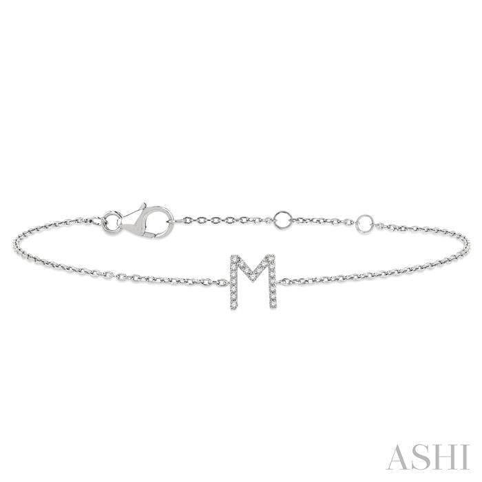 1/20 Ctw Initial 'M' Round Cut Diamond Bracelet in 10K White Gold