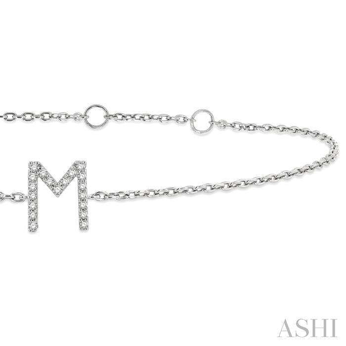 1/20 Ctw Initial 'M' Round Cut Diamond Bracelet in 10K White Gold