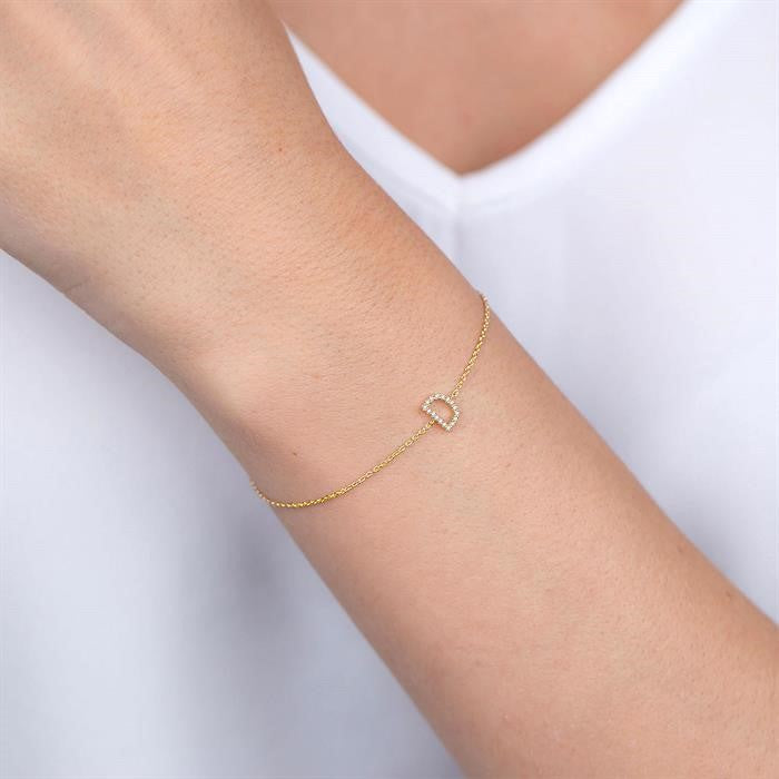 1/20 Ctw Initial 'G' Round Cut Diamond Bracelet in 10K Yellow Gold