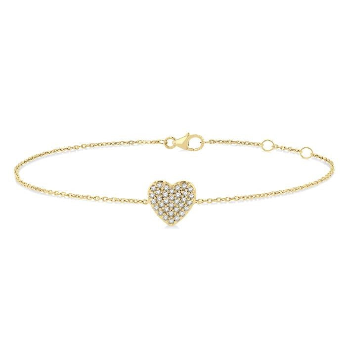 1/8 Ctw Petite Heart Round Cut Diamond Fashion Bracelet in 10K Yellow Gold
