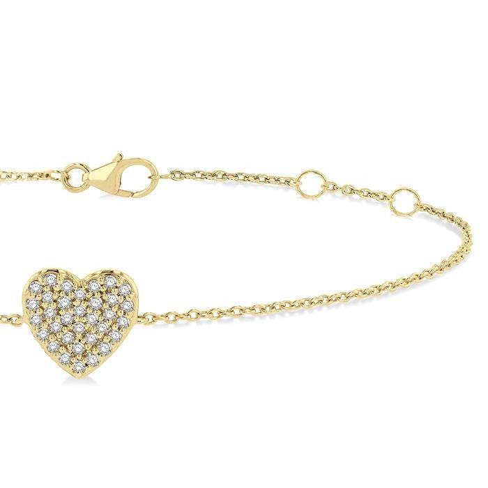 1/8 Ctw Petite Heart Round Cut Diamond Fashion Bracelet in 10K Yellow Gold