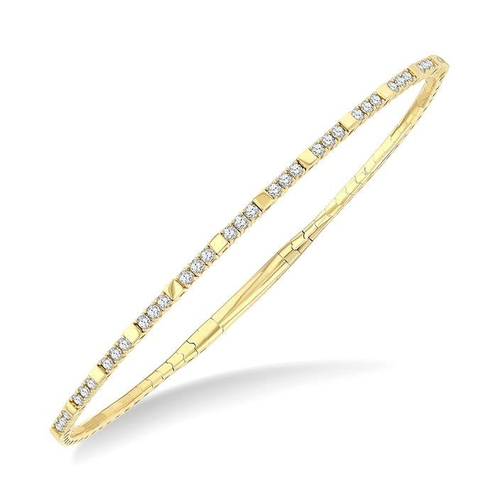 1/2 Ctw Square Motif Halfway Round Cut Diamond Flex Bangle in 14K Yellow Gold