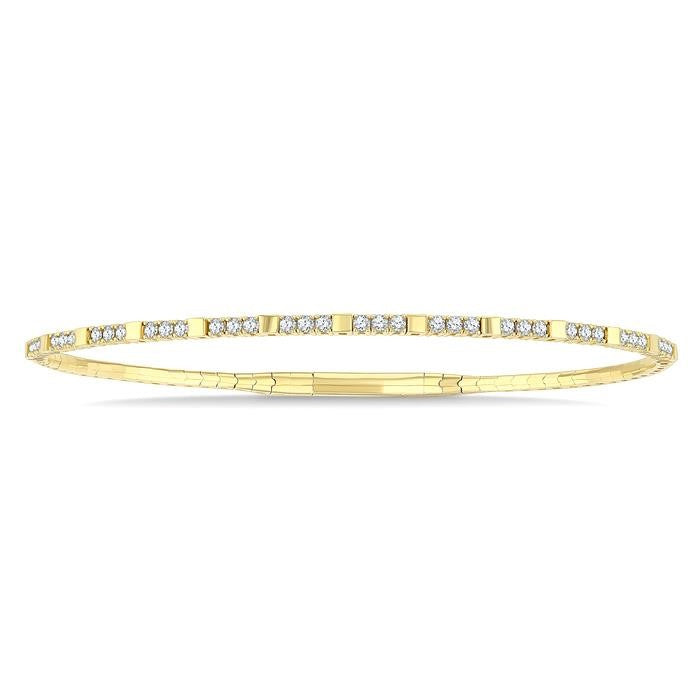 1/2 Ctw Square Motif Halfway Round Cut Diamond Flex Bangle in 14K Yellow Gold