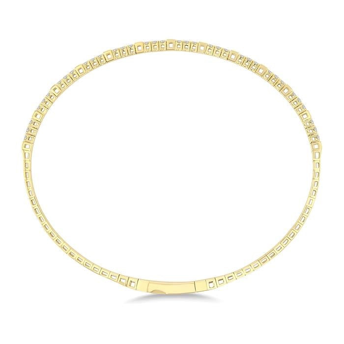 1/2 Ctw Square Motif Halfway Round Cut Diamond Flex Bangle in 14K Yellow Gold