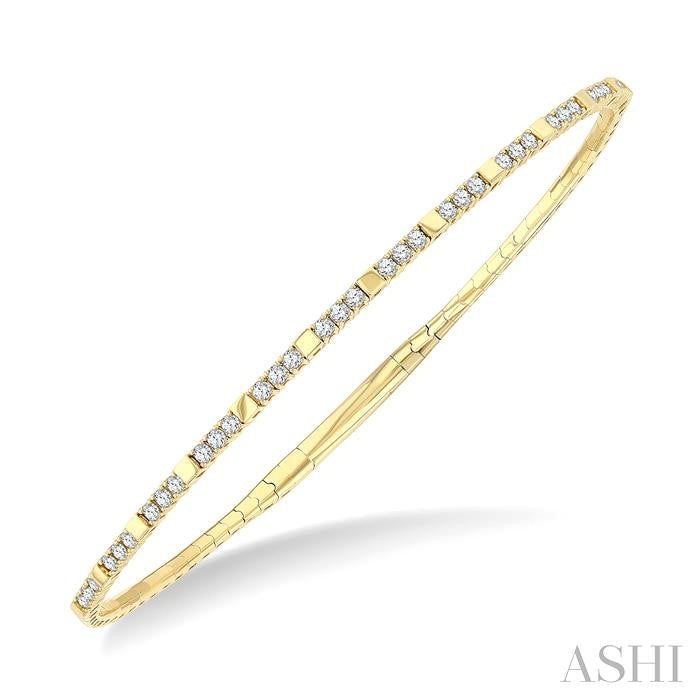 1/2 Ctw Square Motif Halfway Round Cut Diamond Flex Bangle in 14K Yellow Gold