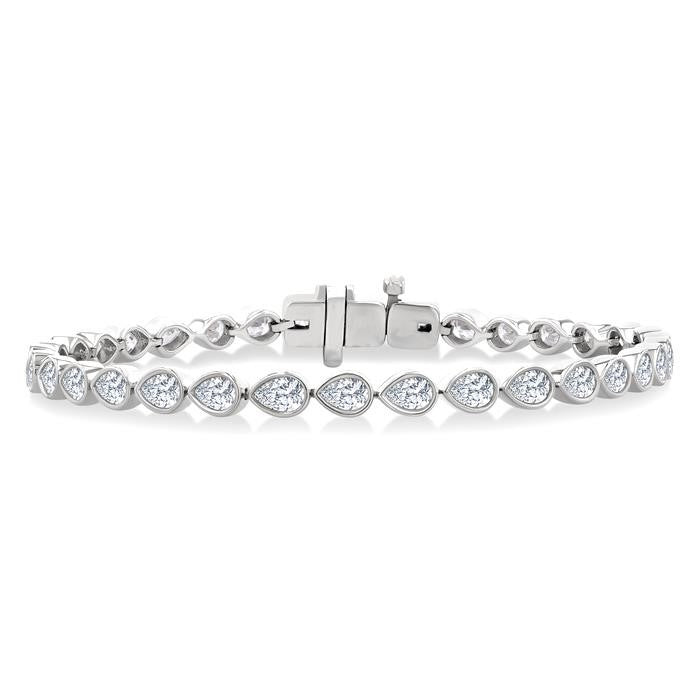 3 1/3 Ctw East-West Bezel Set Pear Cut Diamond Tennis Bracelet in 14K White Gold