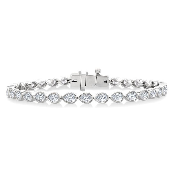3 1/3 Ctw East-West Bezel Set Pear Cut Diamond Tennis Bracelet in 14K White Gold