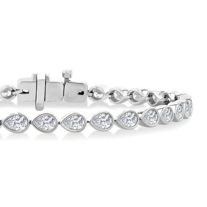 3 1/3 Ctw East-West Bezel Set Pear Cut Diamond Tennis Bracelet in 14K White Gold