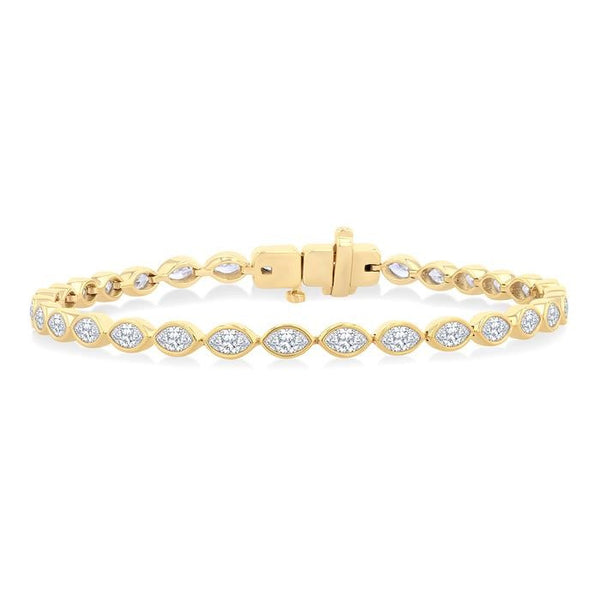 3 1/10 Ctw East-West Bezel Set Marquise Cut Diamond Tennis Bracelet in 14K Yellow Gold
