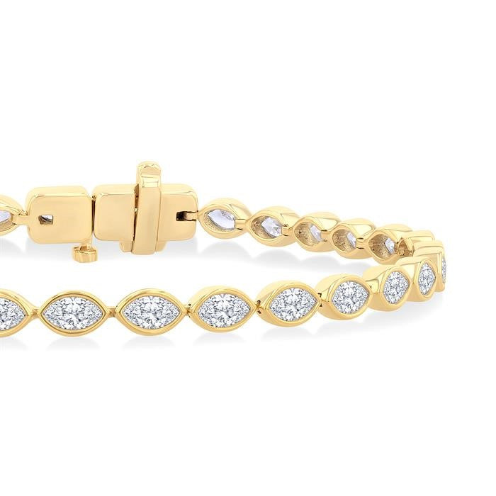 3 1/10 Ctw East-West Bezel Set Marquise Cut Diamond Tennis Bracelet in 14K Yellow Gold