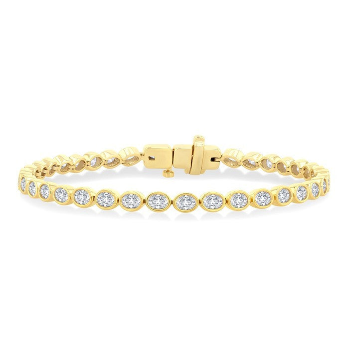 3 3/4 Ctw East-West Bezel Set Oval Cut Diamond Tennis Bracelet in 14K Yellow Gold