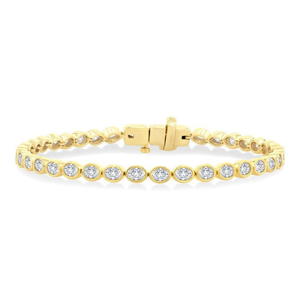 3 3/4 Ctw East-West Bezel Set Oval Cut Diamond Tennis Bracelet in 14K Yellow Gold