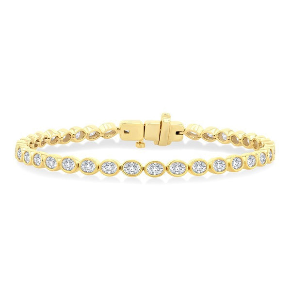 3 3/4 Ctw East-West Bezel Set Oval Cut Diamond Tennis Bracelet in 14K Yellow Gold