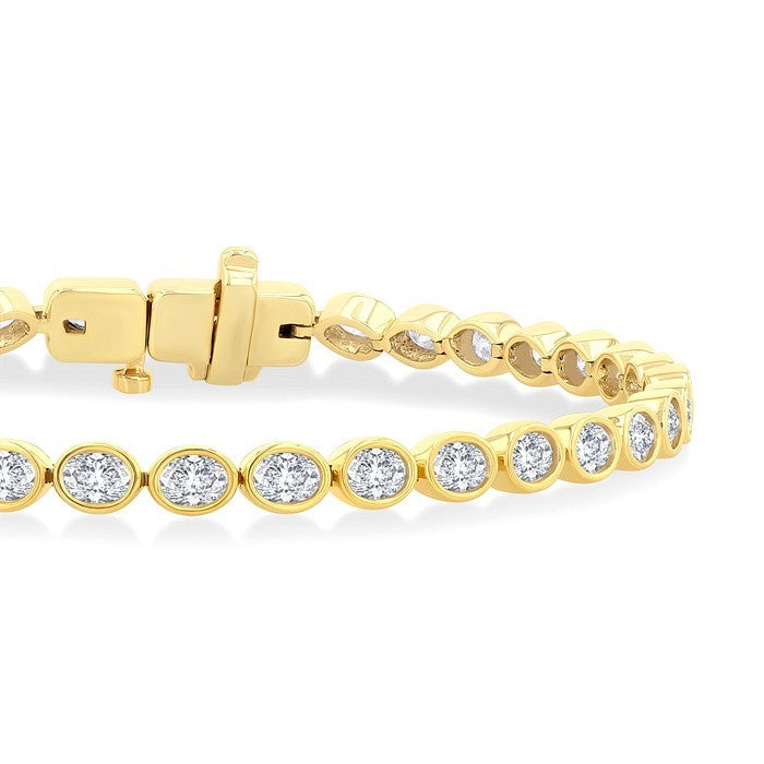 3 3/4 Ctw East-West Bezel Set Oval Cut Diamond Tennis Bracelet in 14K Yellow Gold