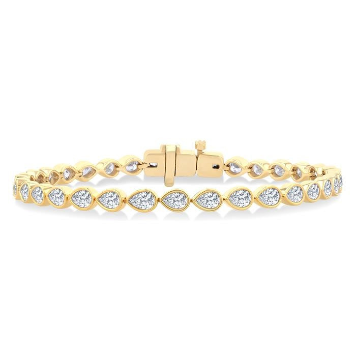 3 1/3 Ctw East-West Bezel Set Pear Cut Diamond Tennis Bracelet in 14K Yellow Gold