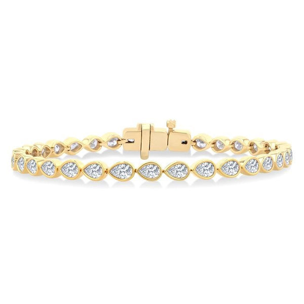 3 1/3 Ctw East-West Bezel Set Pear Cut Diamond Tennis Bracelet in 14K Yellow Gold