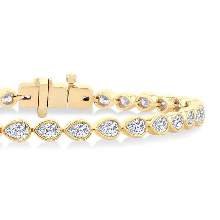 3 1/3 Ctw East-West Bezel Set Pear Cut Diamond Tennis Bracelet in 14K Yellow Gold
