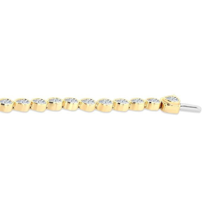 3 1/3 Ctw East-West Bezel Set Pear Cut Diamond Tennis Bracelet in 14K Yellow Gold