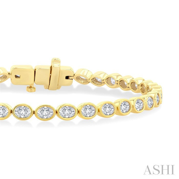 3 3/4 Ctw East-West Bezel Set Oval Cut Diamond Tennis Bracelet in 14K Yellow Gold