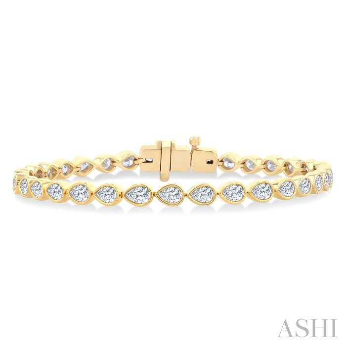 3 1/3 Ctw East-West Bezel Set Pear Cut Diamond Tennis Bracelet in 14K Yellow Gold