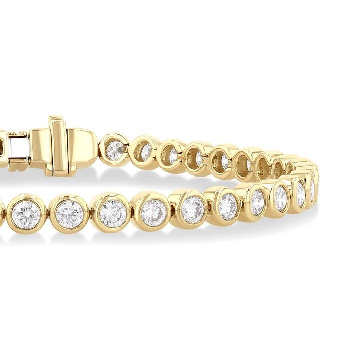 4 1/5 Ctw East-West Bezel Set Round Cut Diamond Tennis Bracelet in 14K Yellow Gold
