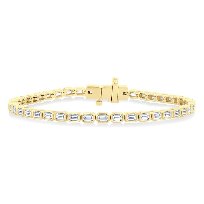 4 1/3 Ctw East-West Bezel Set Emerald Cut Diamond Tennis Bracelet in 14K Yellow Gold