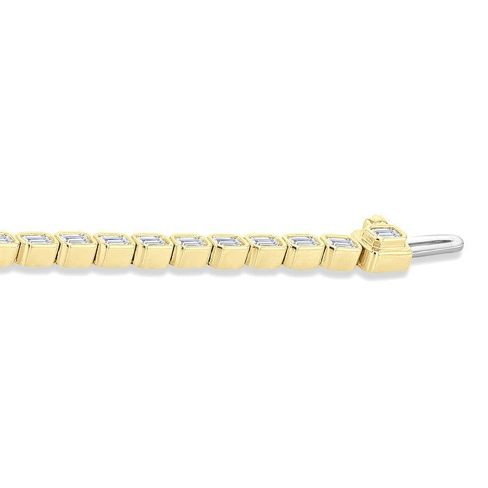4 1/3 Ctw East-West Bezel Set Emerald Cut Diamond Tennis Bracelet in 14K Yellow Gold
