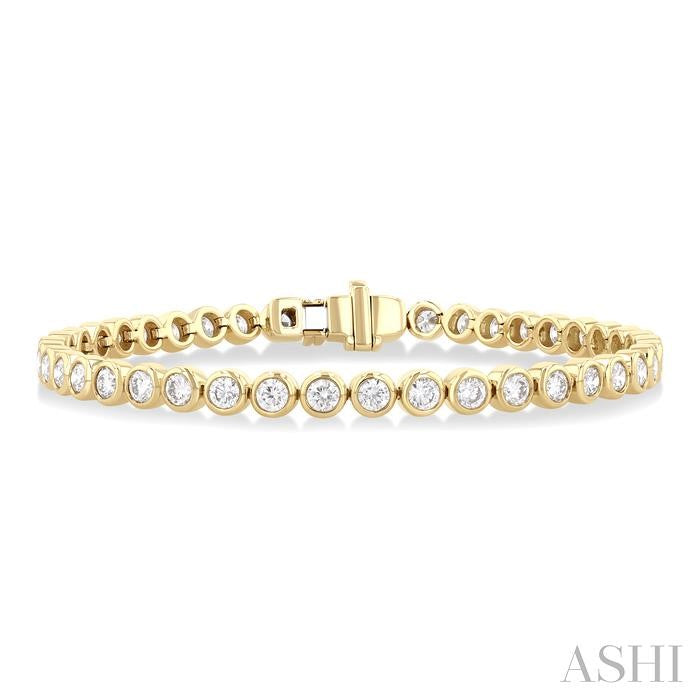 4 1/5 Ctw East-West Bezel Set Round Cut Diamond Tennis Bracelet in 14K Yellow Gold