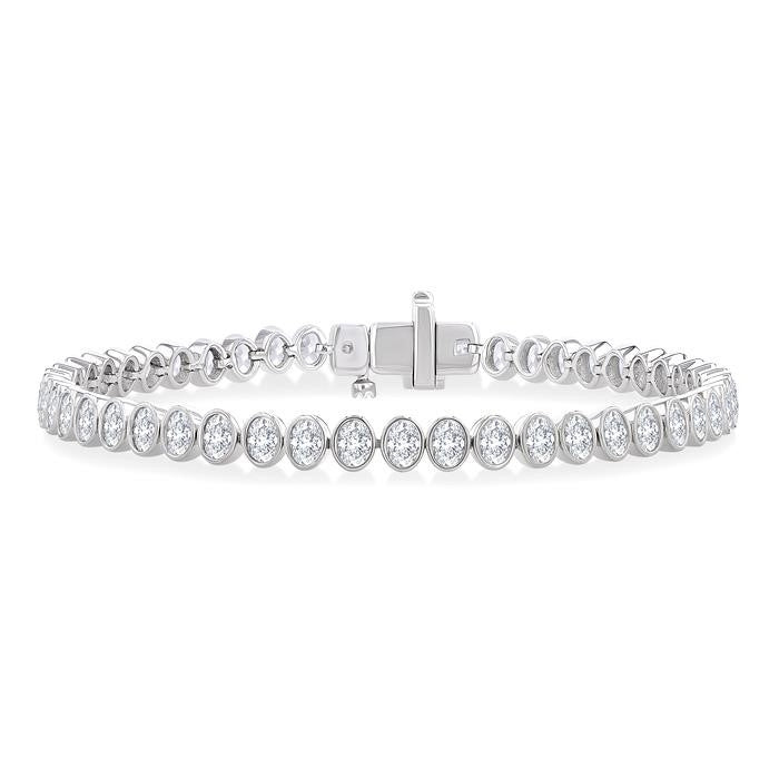 4 5/8 Ctw North-South Bezel Set Oval Cut Diamond Tennis Bracelet in 14K White Gold