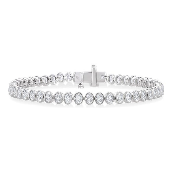 4 5/8 Ctw North-South Bezel Set Oval Cut Diamond Tennis Bracelet in 14K White Gold