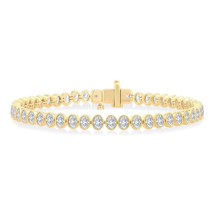 4 5/8 Ctw North-South Bezel Set Oval Cut Diamond Tennis Bracelet in 14K Yellow Gold