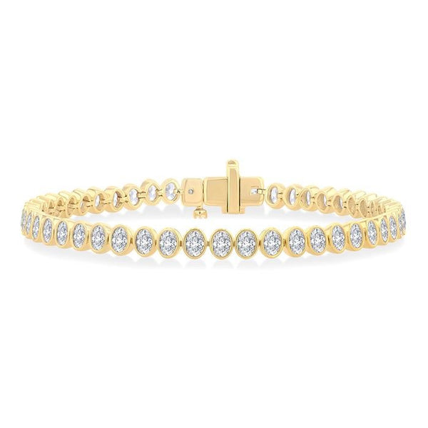 4 5/8 Ctw North-South Bezel Set Oval Cut Diamond Tennis Bracelet in 14K Yellow Gold