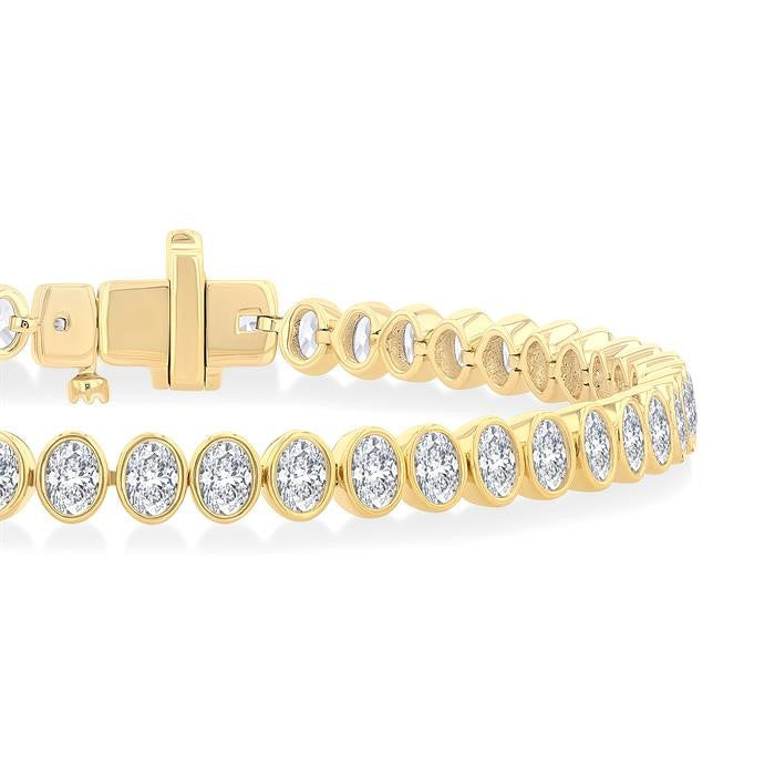 4 5/8 Ctw North-South Bezel Set Oval Cut Diamond Tennis Bracelet in 14K Yellow Gold