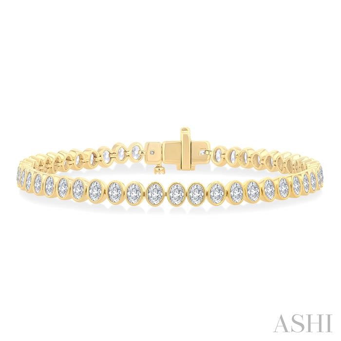 4 5/8 Ctw North-South Bezel Set Oval Cut Diamond Tennis Bracelet in 14K Yellow Gold