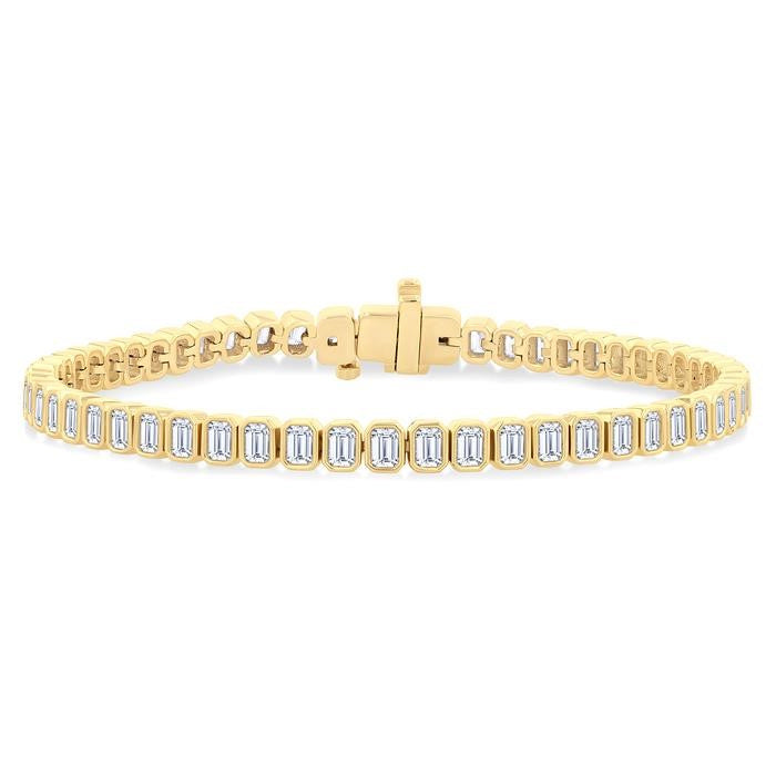 5 1/2 Ctw North-South Bezel Set Emerald Cut Diamond Tennis Bracelet in 14K Yellow Gold