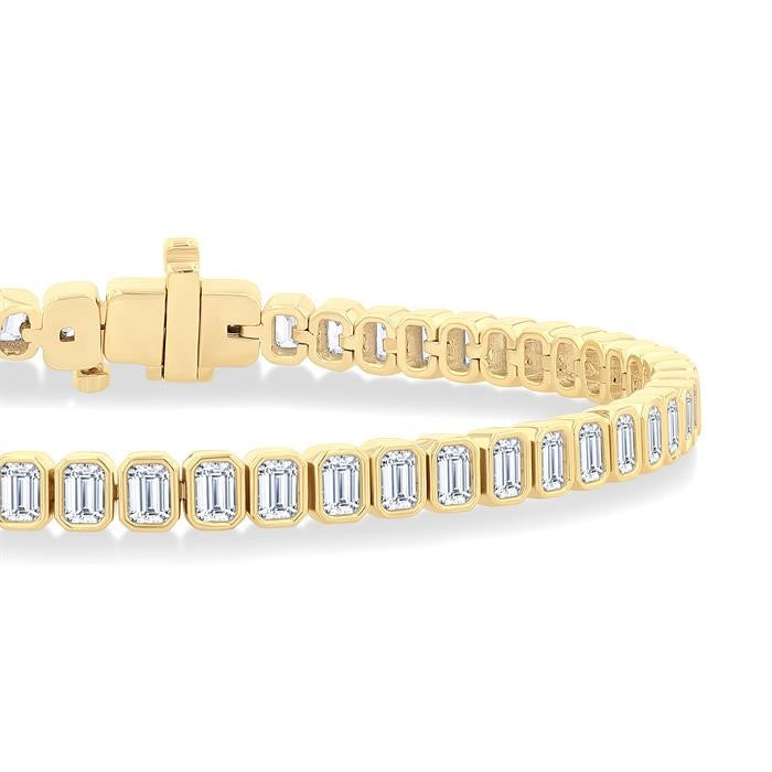 5 1/2 Ctw North-South Bezel Set Emerald Cut Diamond Tennis Bracelet in 14K Yellow Gold