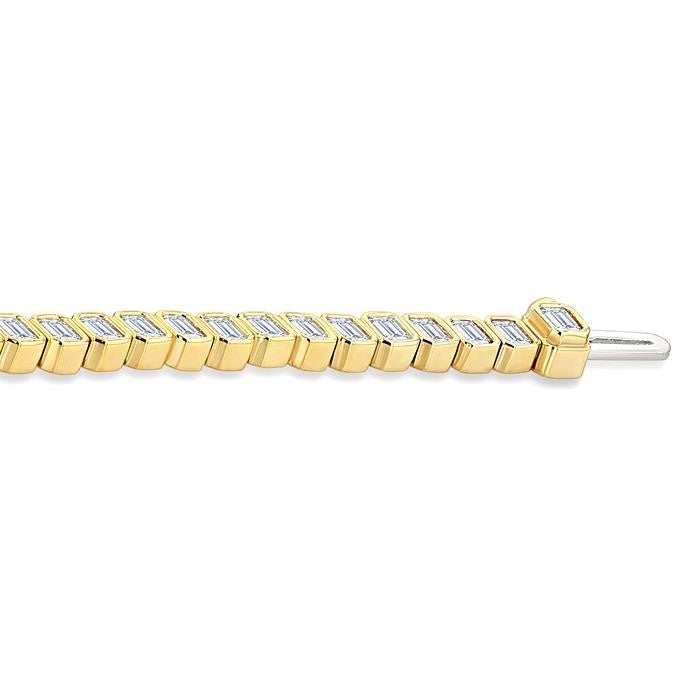 5 1/2 Ctw North-South Bezel Set Emerald Cut Diamond Tennis Bracelet in 14K Yellow Gold