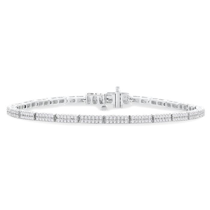 1 Ctw Double Row Round Cut Diamond Bar Link Tennis Bracelet in 10K White Gold
