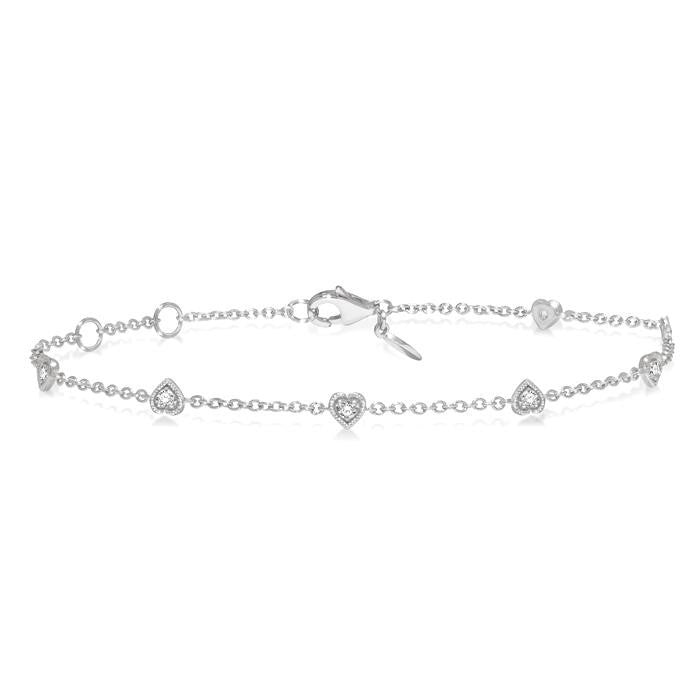 1/6 Ctw Heart Shape Mount Round Cut Diamond Station Bracelet in 10K White Gold