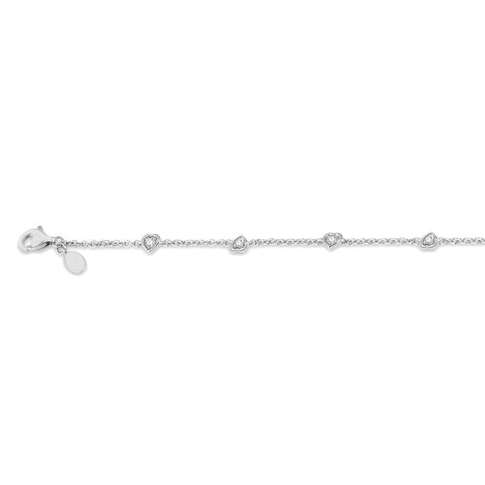 1/6 Ctw Heart Shape Mount Round Cut Diamond Station Bracelet in 10K White Gold