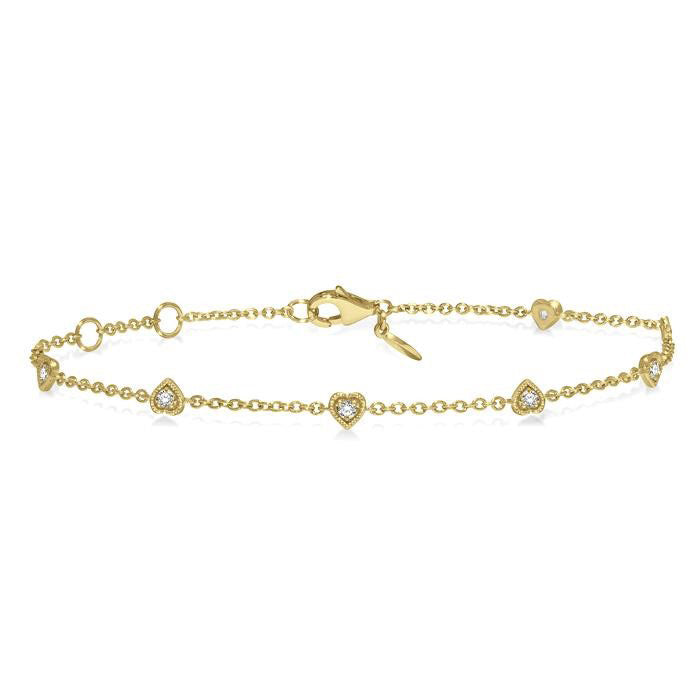 Heart Shape Diamond Station Chain Bracelet