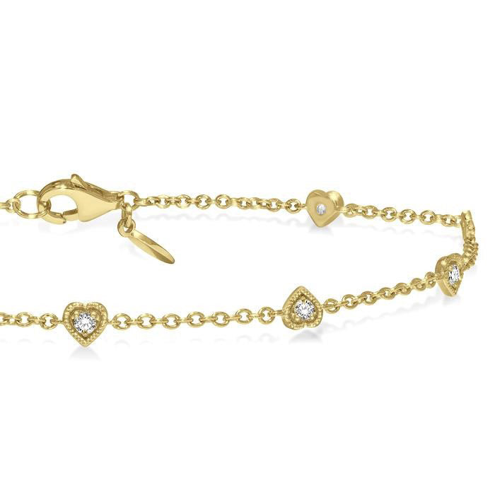 Heart Shape Diamond Station Chain Bracelet
