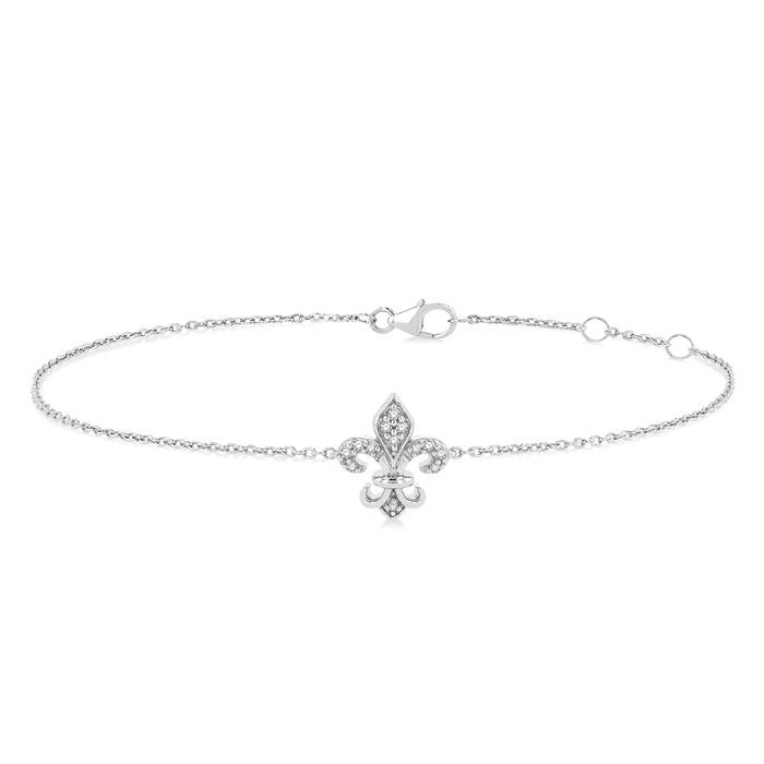 1/20 Ctw Petite Fleur De Lis Round Cut Diamond Fashion Bracelet in 10K White Gold